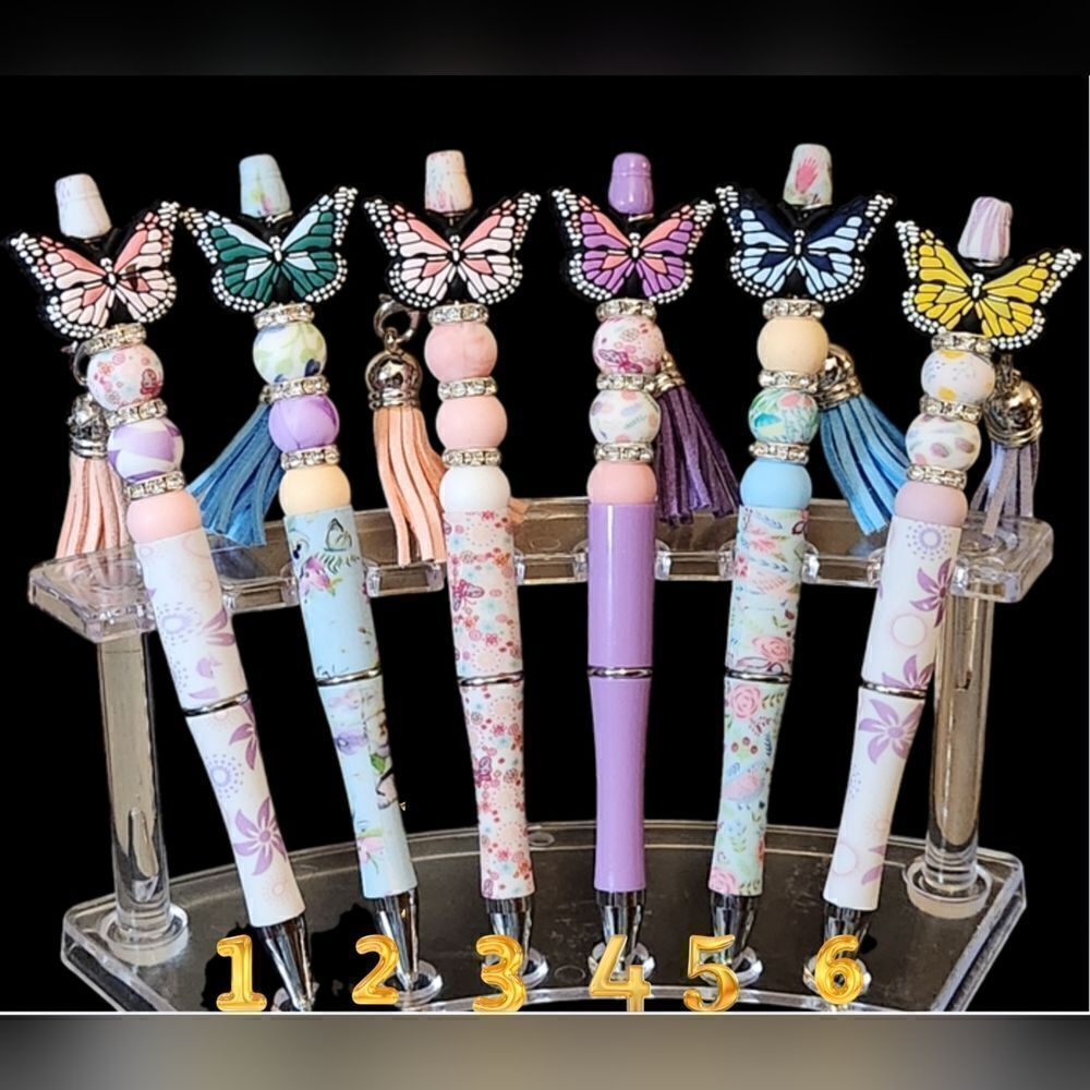 New! Custom Made Beautiful Butterfly Beaded Pen w/Free Ink Refill